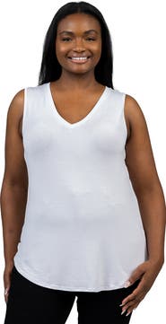 24seven Comfort Apparel Plus Size V Neck Sleeveless Rounded Hemline Top