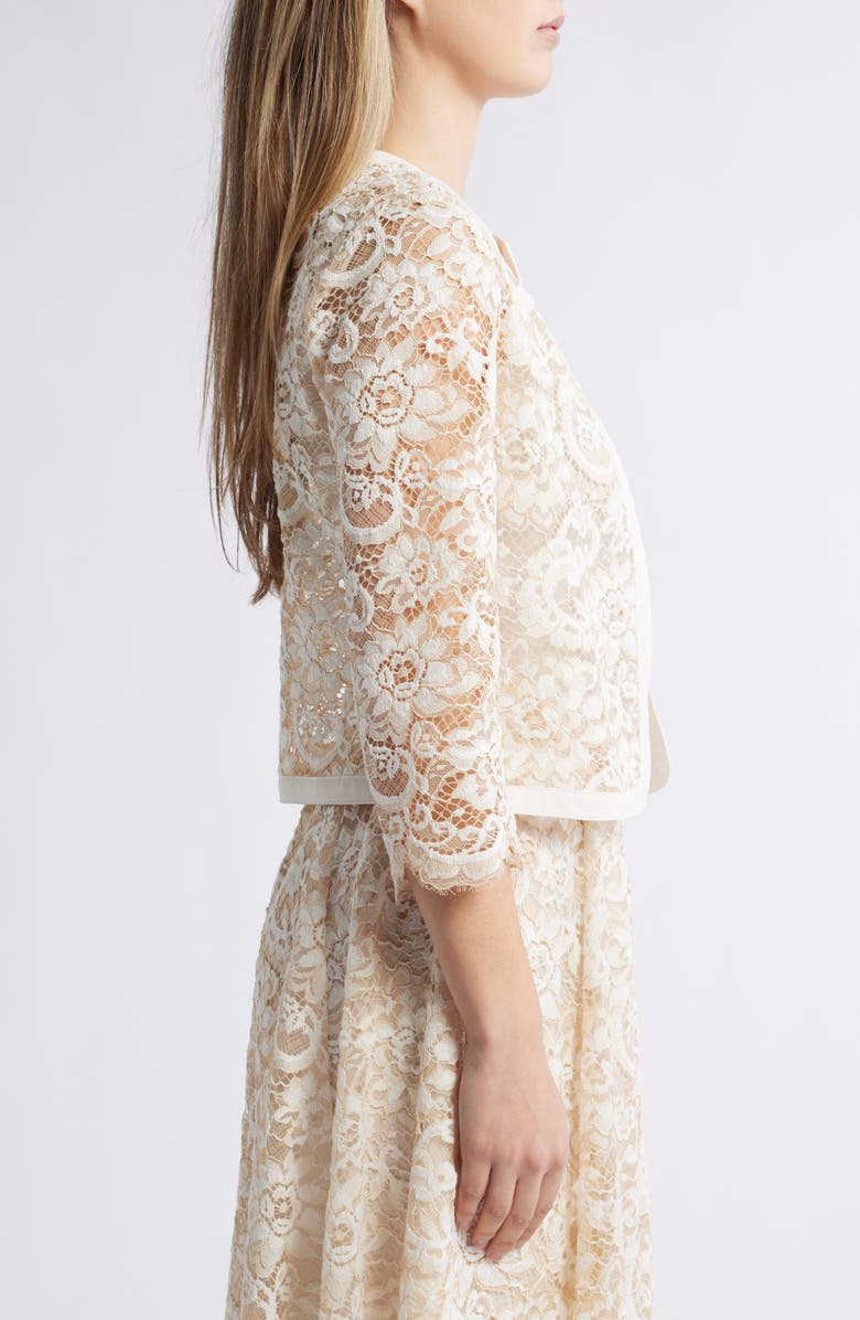 Anne Klein Floral Lace Open Front Jacket, Alternate, color, White