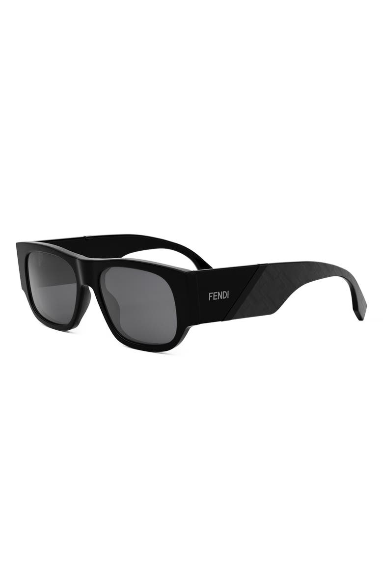 Fendi Diagonal 54mm Rectangular Sunglasses, Alternate, color, Shiny Black / Smoke