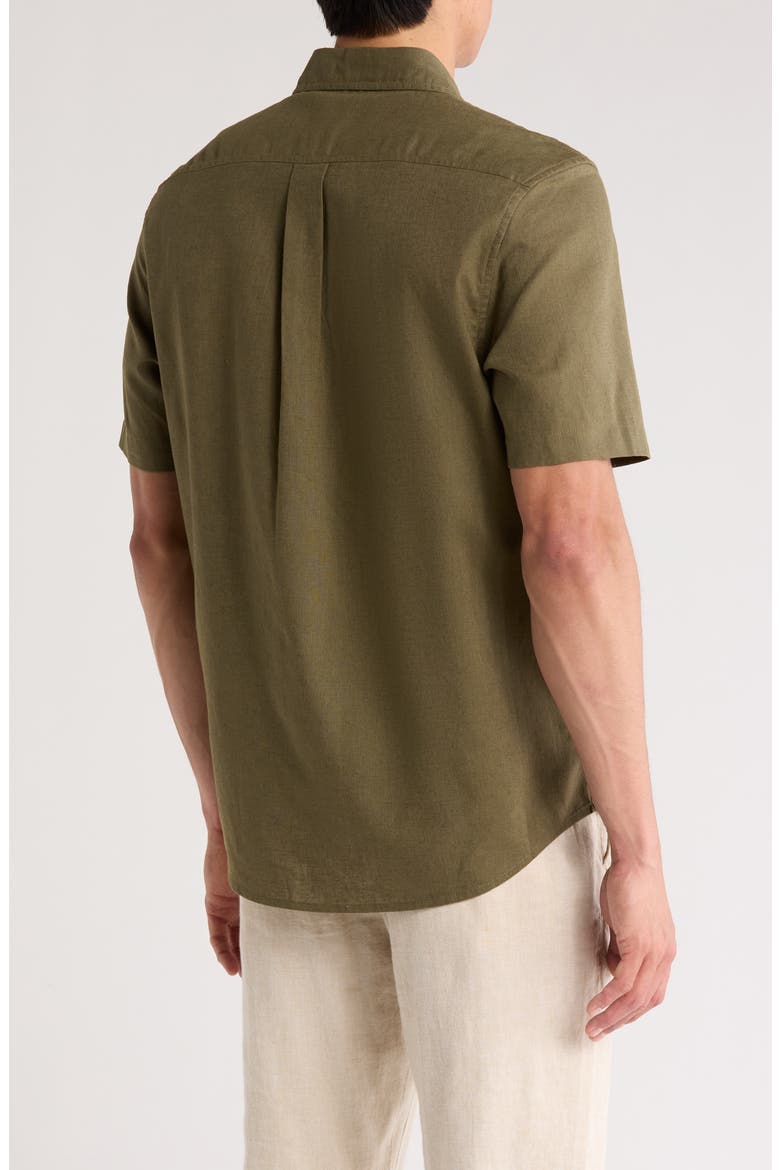 Linen & Cotton Short Sleeve Button-Up Shirt, Alternate, color, OLIVE NIGHT