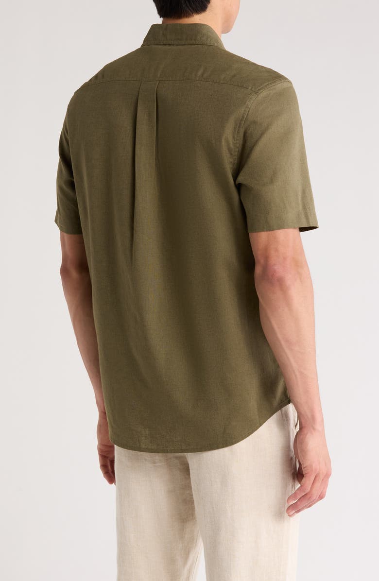 14th & Union Linen & Cotton Short Sleeve Button-Up Shirt, Alternate, color, Olive Night
