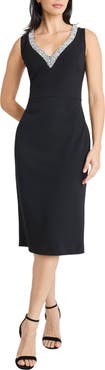 Maggy London Rhinestone Detail Sheath Midi Dress
