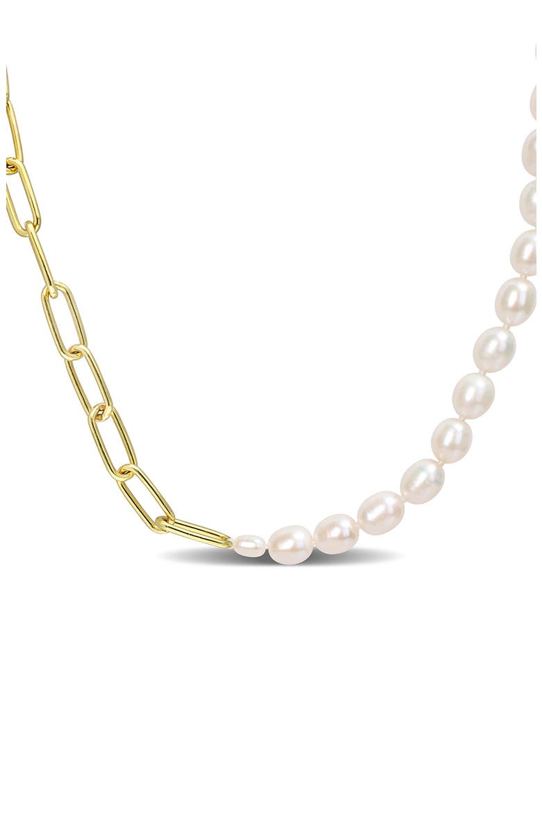 18K Gold Plated Sterling Silver 4.5-5mm Cultured Freshwater Pearl Paper Clip Chain Necklace, Main, color, WHITE