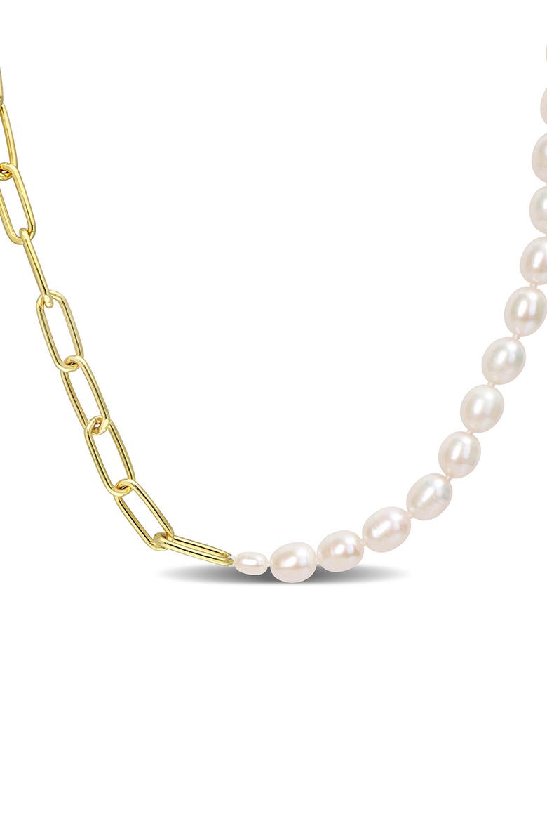 DELMAR 18K Gold Plated Sterling Silver 4.5-5mm Cultured Freshwater Pearl Paper Clip Chain Necklace, Main, color, 