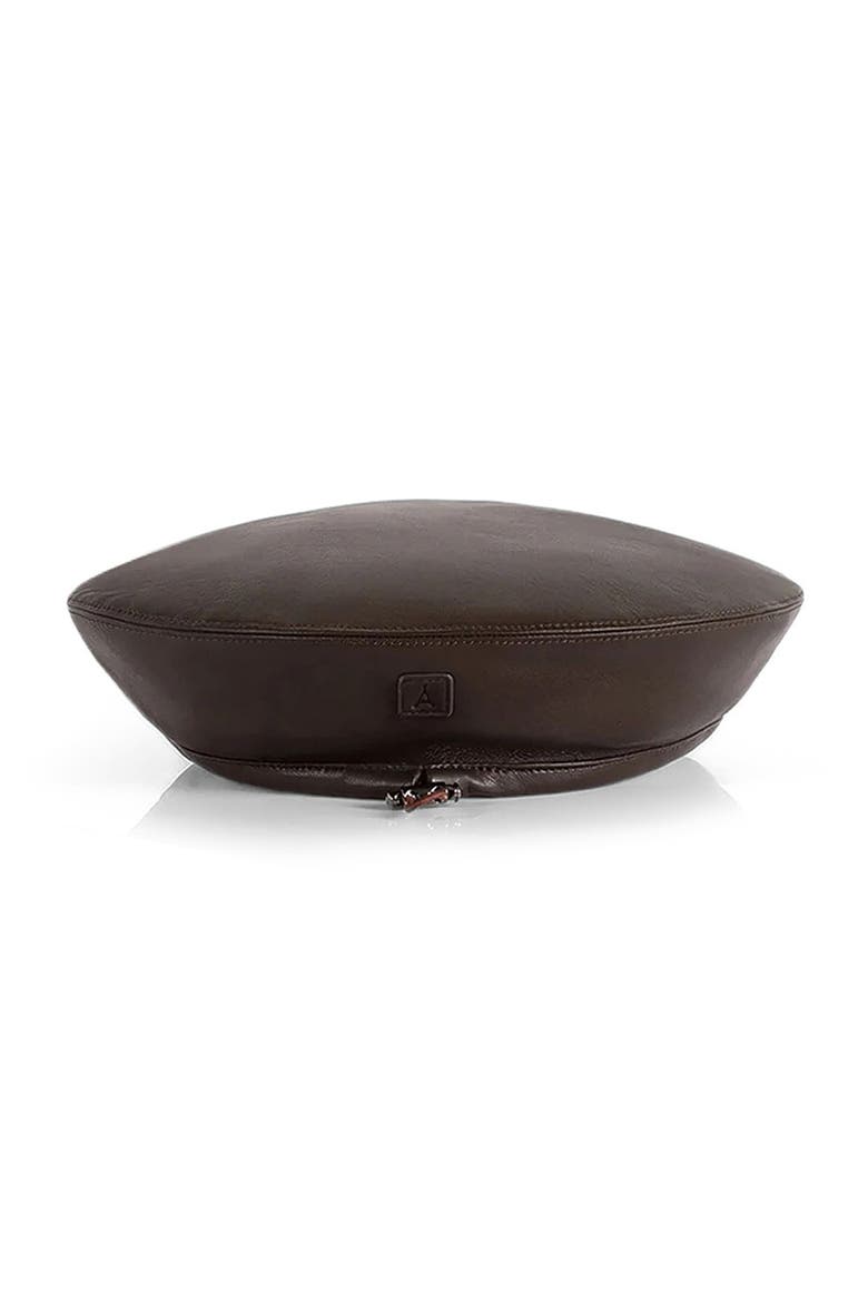 Anya Leather Beret, Alternate, color, Brown