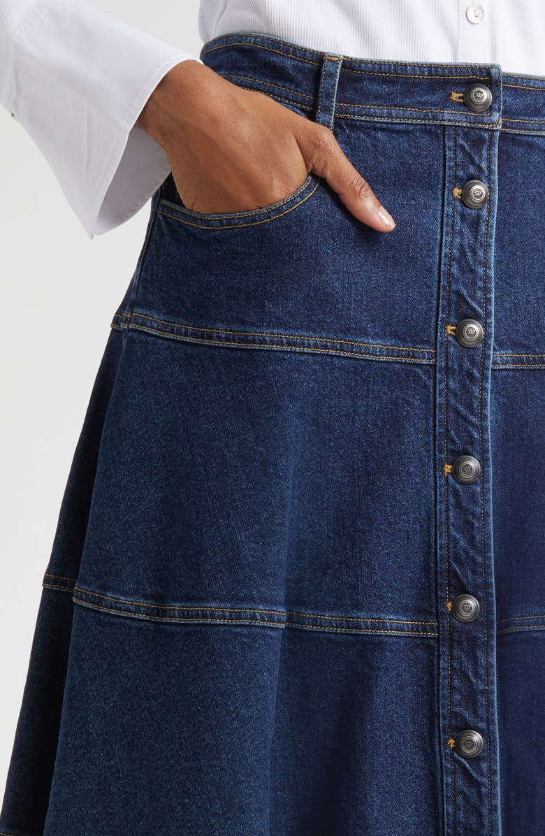 Cinq à Sept Wilhelmina Paneled Denim Midi Skirt, Alternate, color, Fontaine
