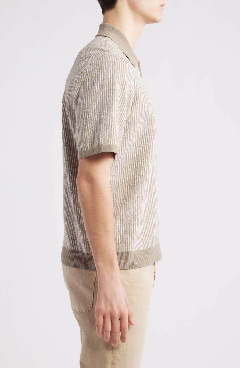 rag & bone Zuma Jacquard Stripe Short Sleeve Knit Zip-Up Shirt, Alternate, color, Cashmere Brown