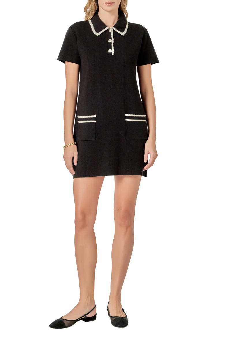 Scalloped Polo Minidress, Main, color, BLACK/ WHITE