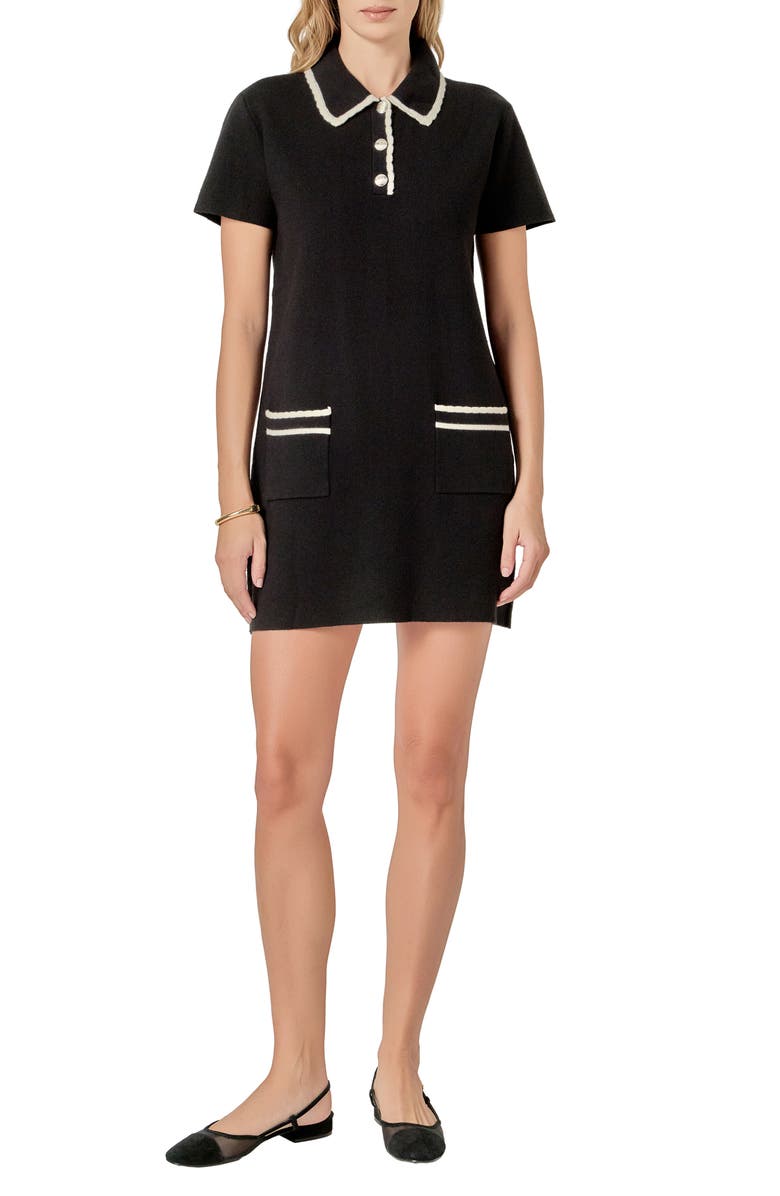 English Factory Scalloped Polo Minidress, Main, color, Black/ White