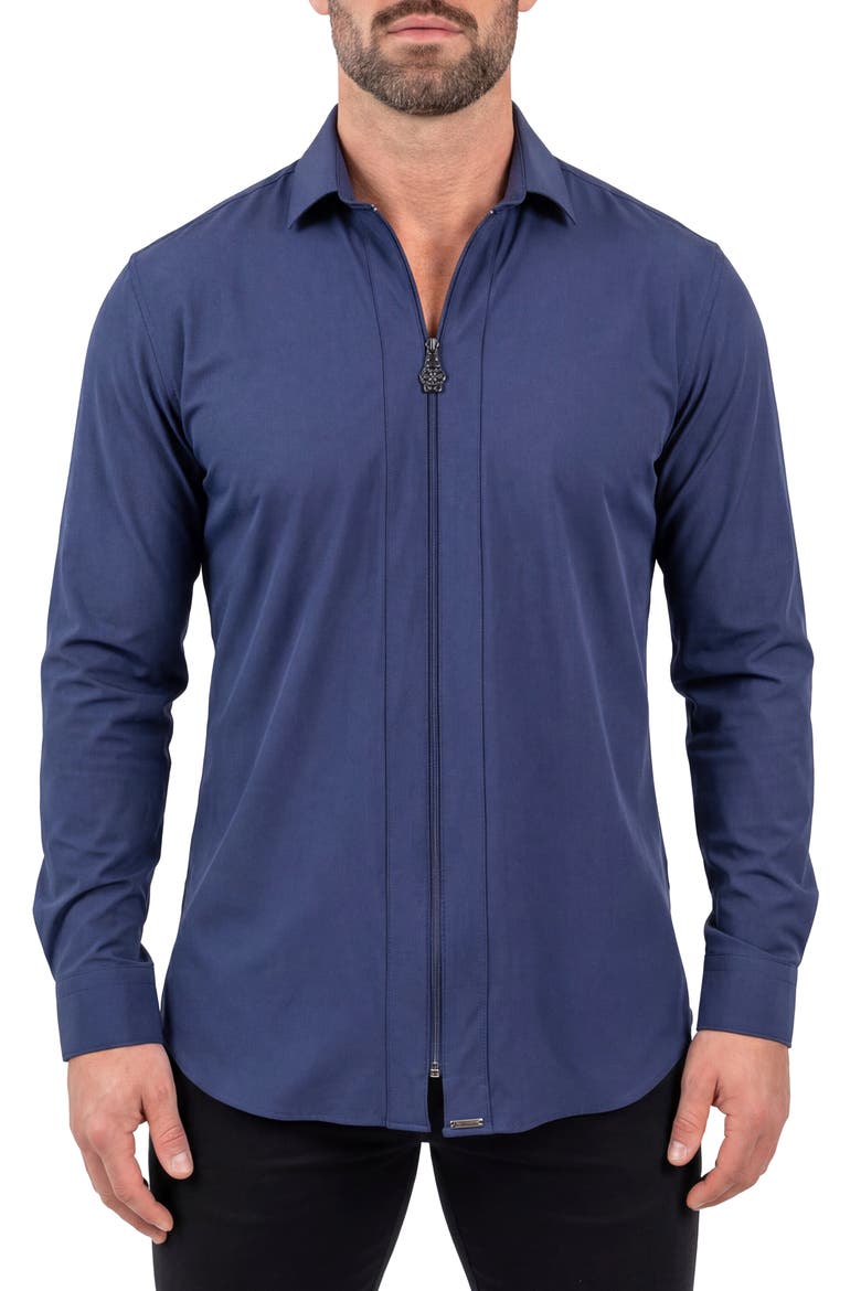 FibZip Marthyr Knit Zip-Up Shirt, Main, color, BLUE