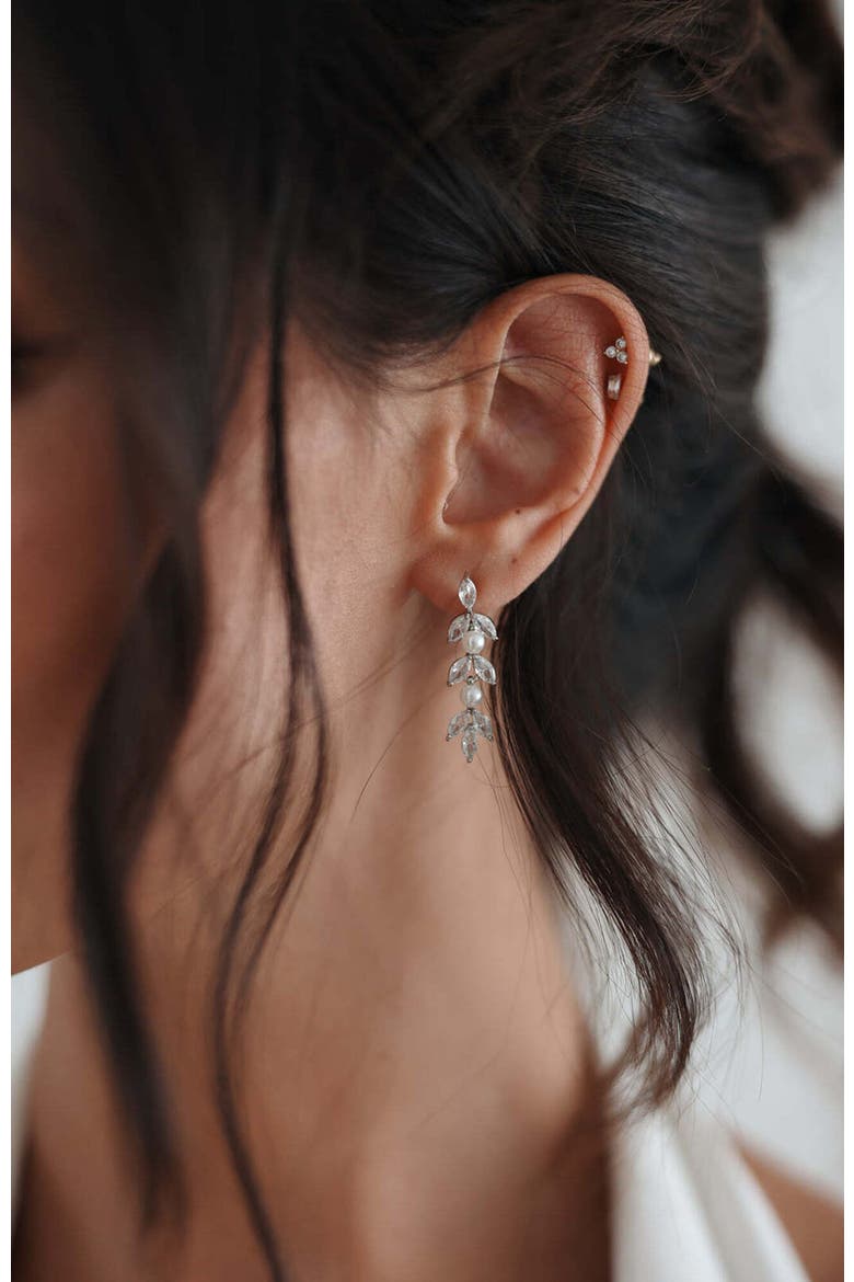 Blossom Pearl and Crystal Earrings, Alternate, color, Silver