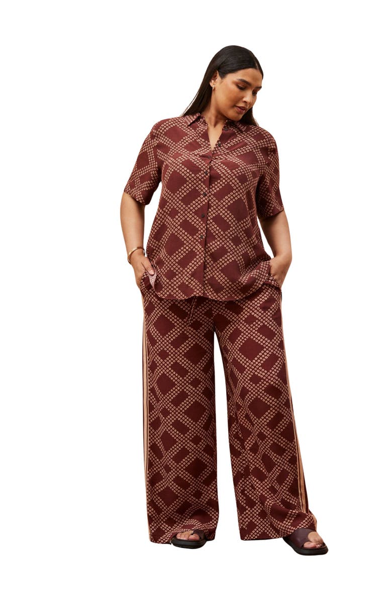 Live Unlimited Geo Print Wide Leg Trouser, Alternate, color, Brown