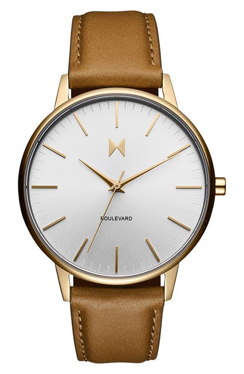 Boulevard Quartz Leather Strap Watch, 38mm