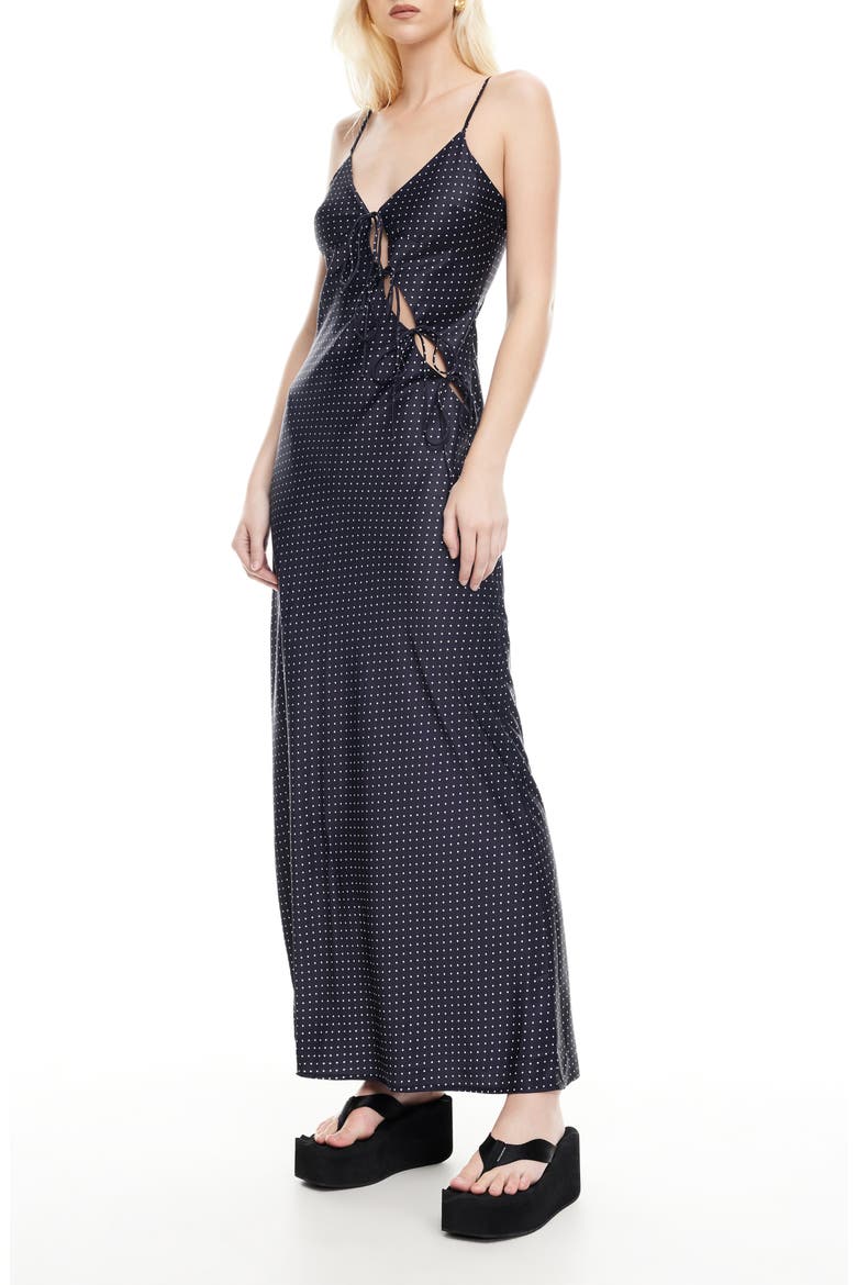 About Polka Dot Cutotut Tie Detail Satin Slipdress, Alternate, color, ONYX POLKA