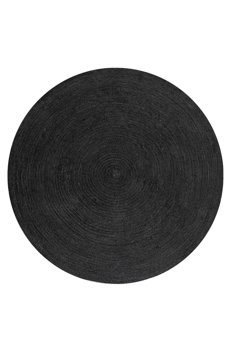 JONATHAN Y Zara Braided Coastal Cottage Round Jute Round Area Rug, Main, color, Black