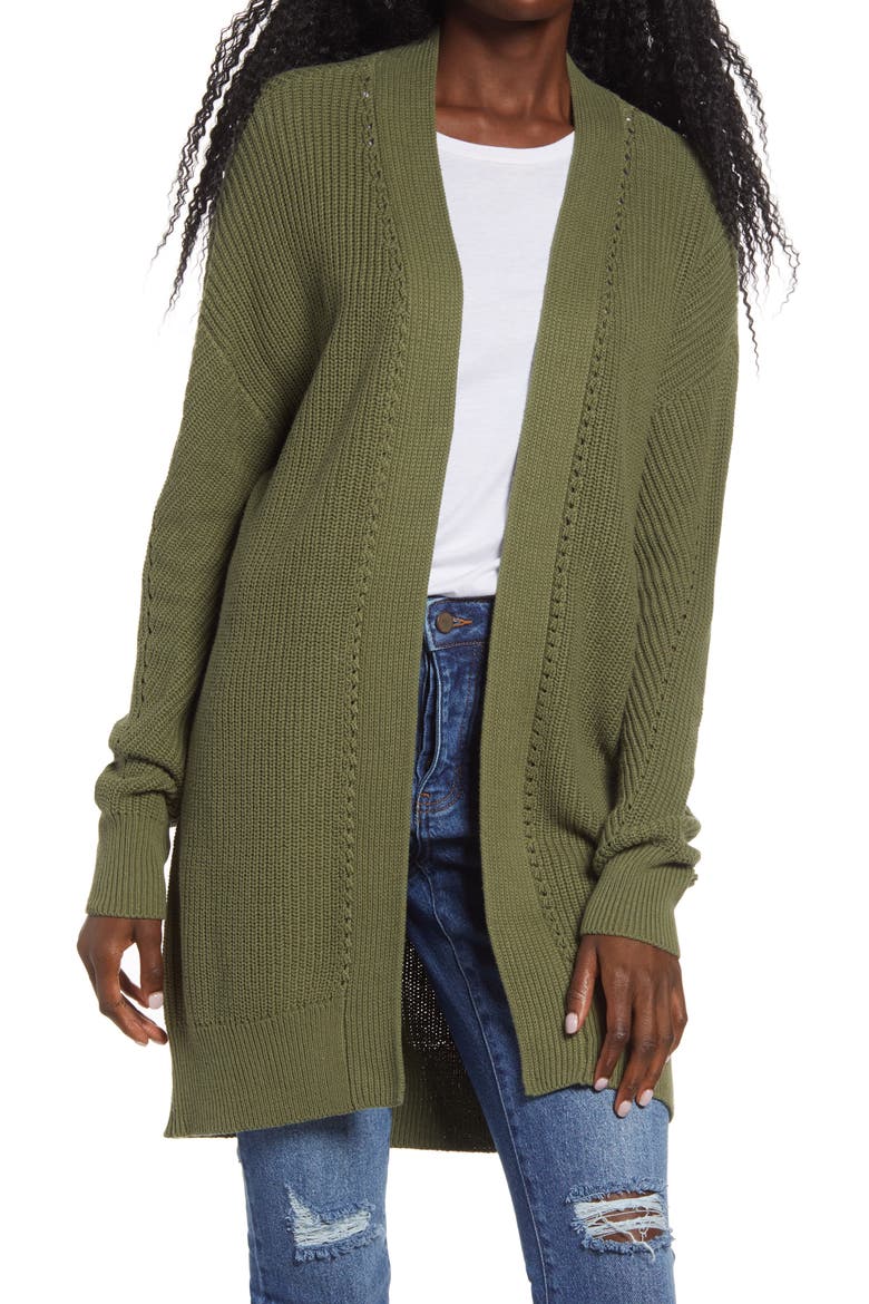 Open Stitch Cardigan, Main, color, OLIVE BRANCH