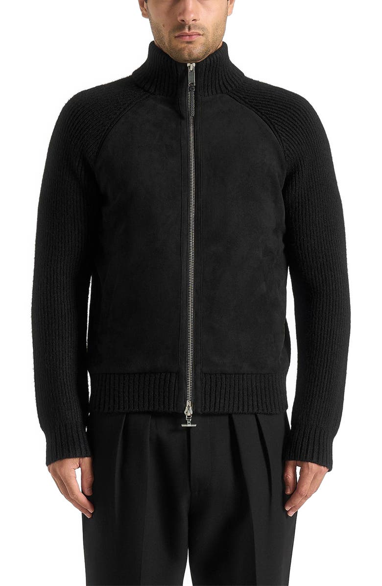 Manière De Voir Rami Suede & Knit Jacket, Alternate, color, Black