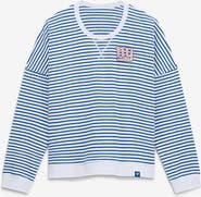 FANATICS Women's Fanatics White/Royal New York Giants Striped Oversized French Terry Sweatshirt