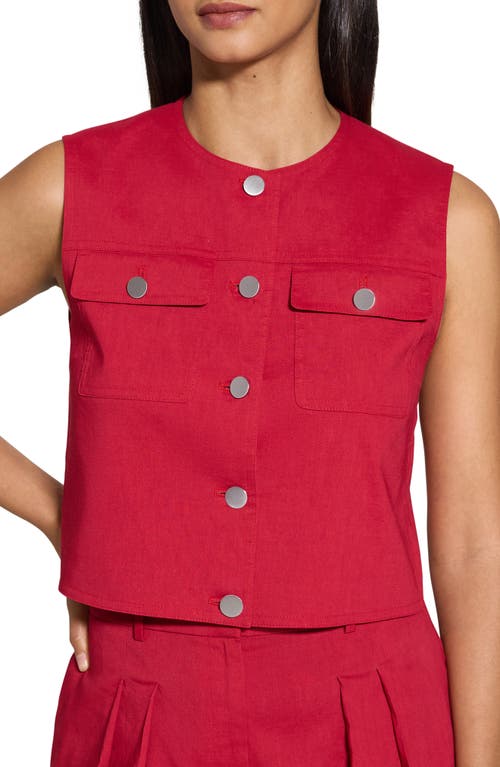 Shop Theory Linen Blend Trucker Vest In Cherry