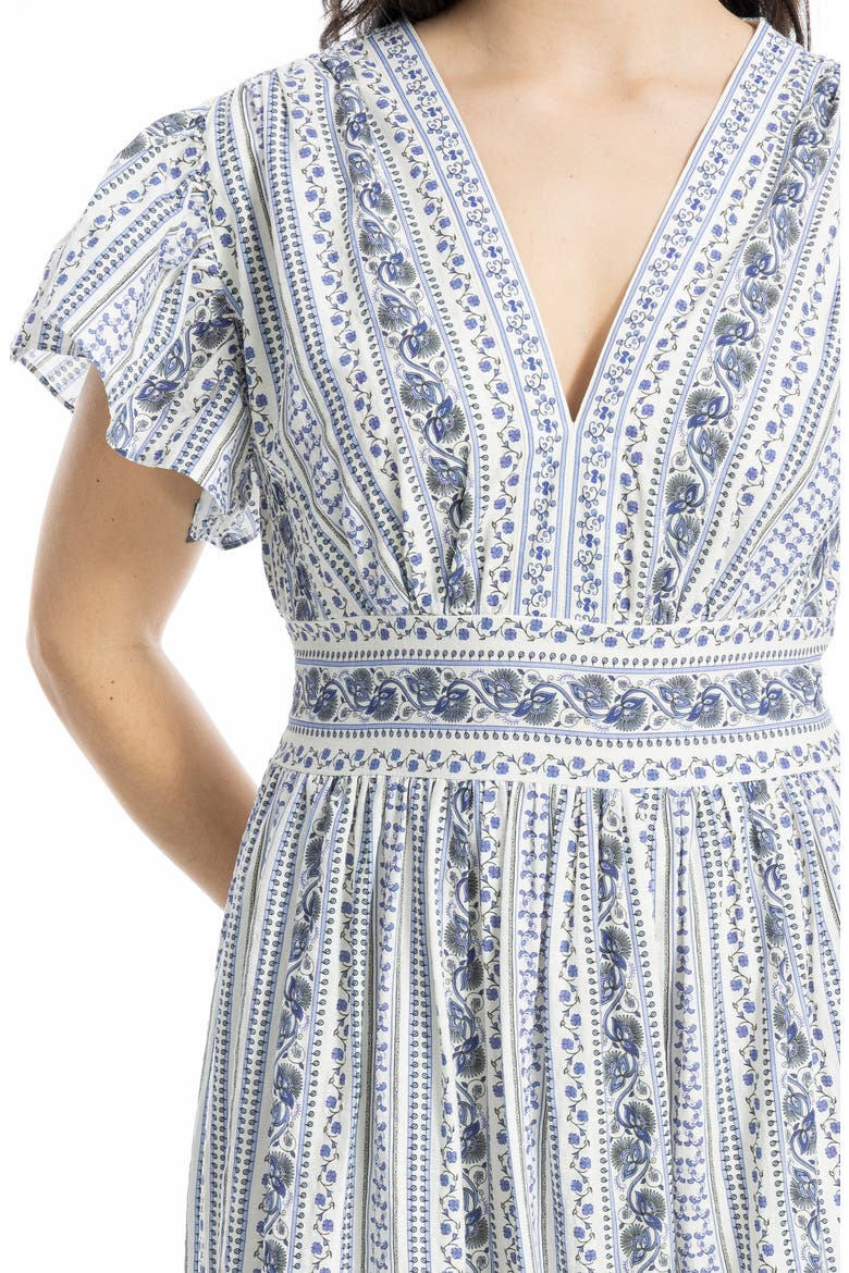 Flutter Sleeve Maxi Dress, Alternate, color, ECRU/ BLUE DITSY
