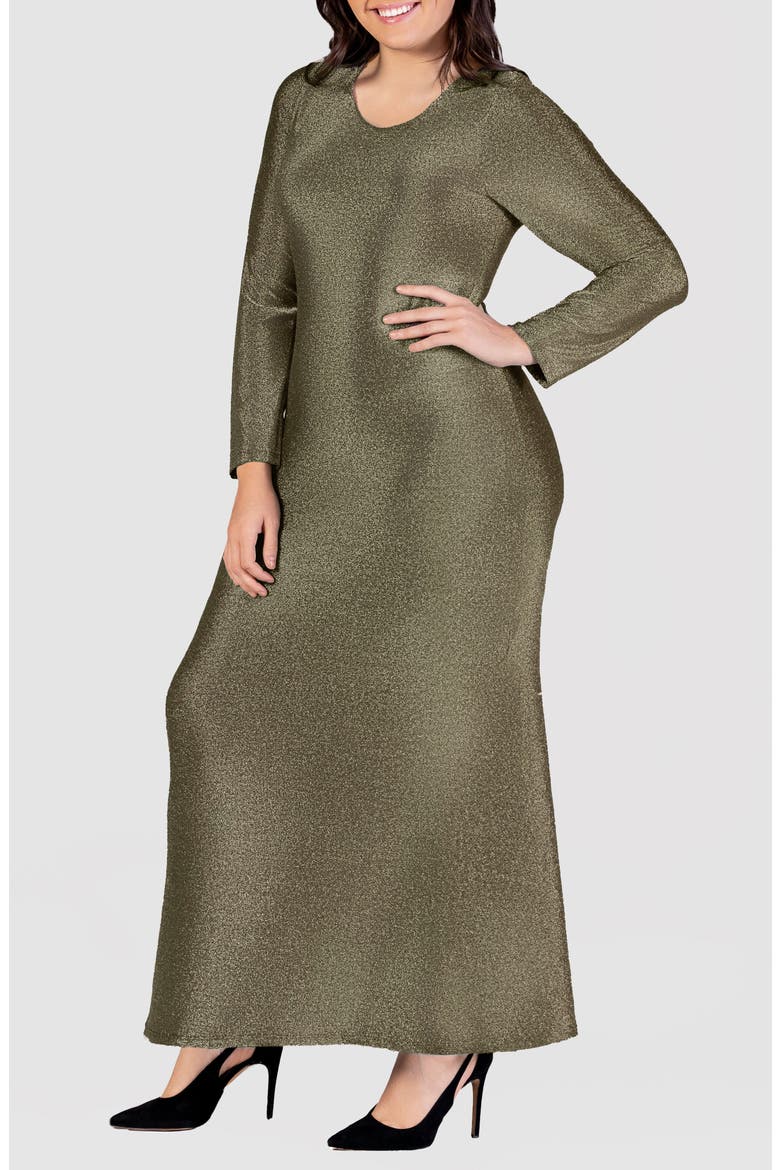 Shimmer Knit Long Sleeve Maxi Dress, Alternate, color, GOLD