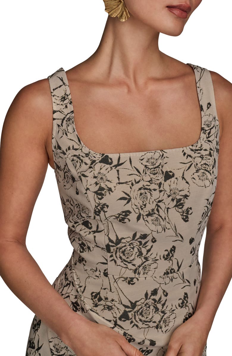 Donna Karan New York Ruched Metallic Sleeveless Sheath Dress, Alternate, color, Black/ Cream