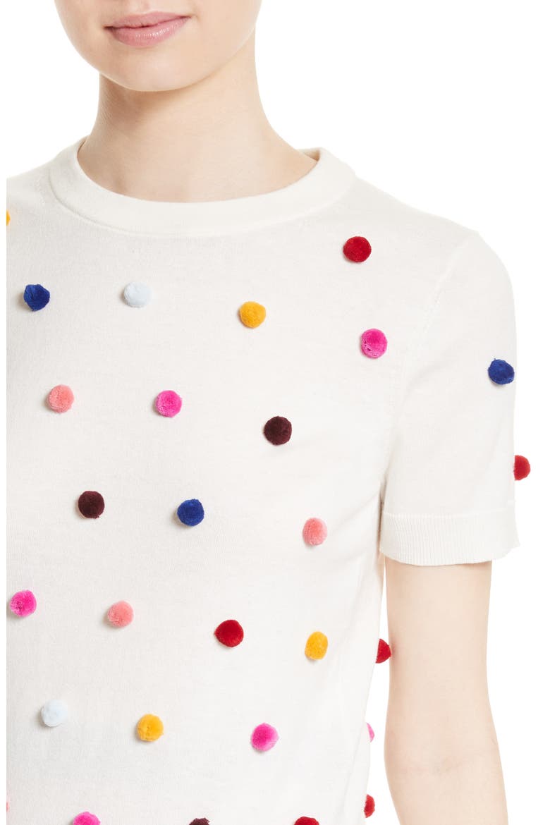 pom embellished cotton & cashmere sweater, Alternate, color, CREAM MULTI