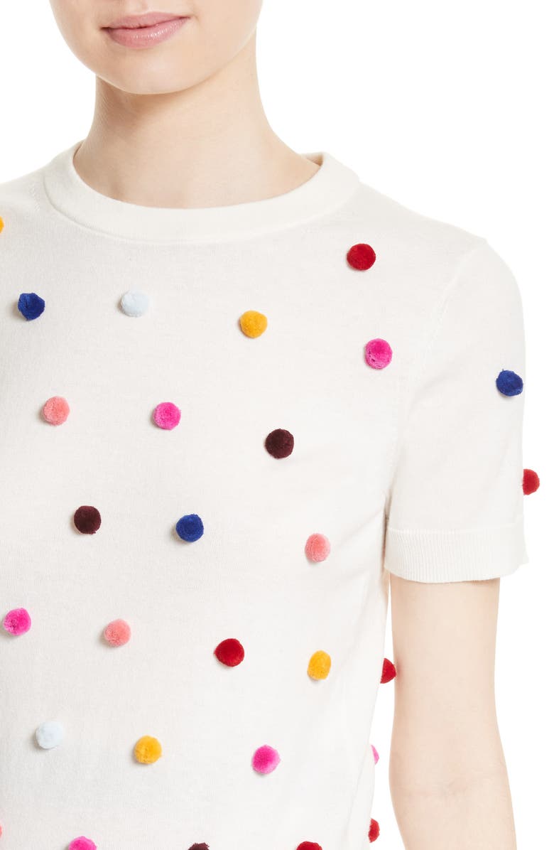 Kate Spade New York pom embellished cotton & cashmere sweater, Alternate, color, 