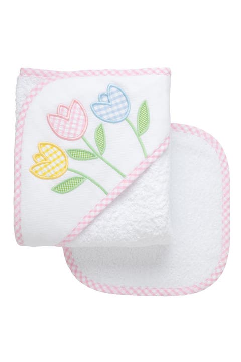 Pretty in Pink Applique Hooded Towel & Washcloth Set (Baby & Toddler)