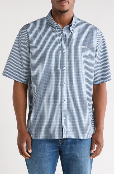 Groff Microcheck Short Sleeve Cotton Poplin Button-Down Shirt