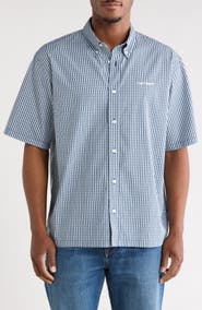 Carhartt Work In Progress Groff Microcheck Short Sleeve Cotton Poplin Button-Down Shirt