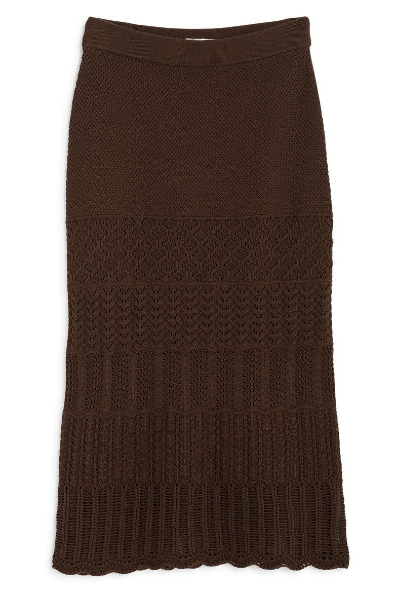 Pointelle Stitch Maxi Skirt, Alternate, color, DARK BROWN