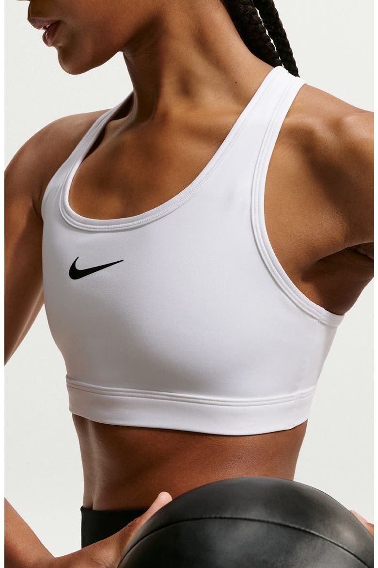 Swoosh Medium Support Dri-FIT Unpadded Sports Bra, Alternate, color, WHITE/ BLACK