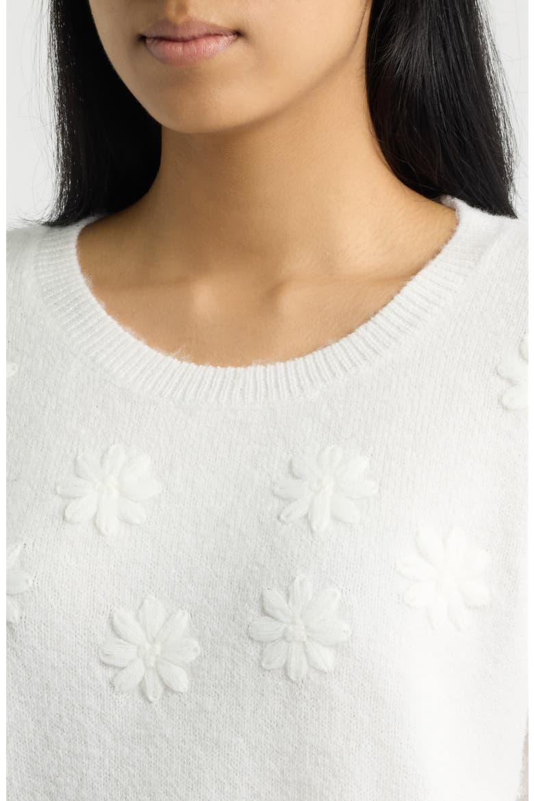 Embroidered Floral Sweater, Alternate, color, WHITE