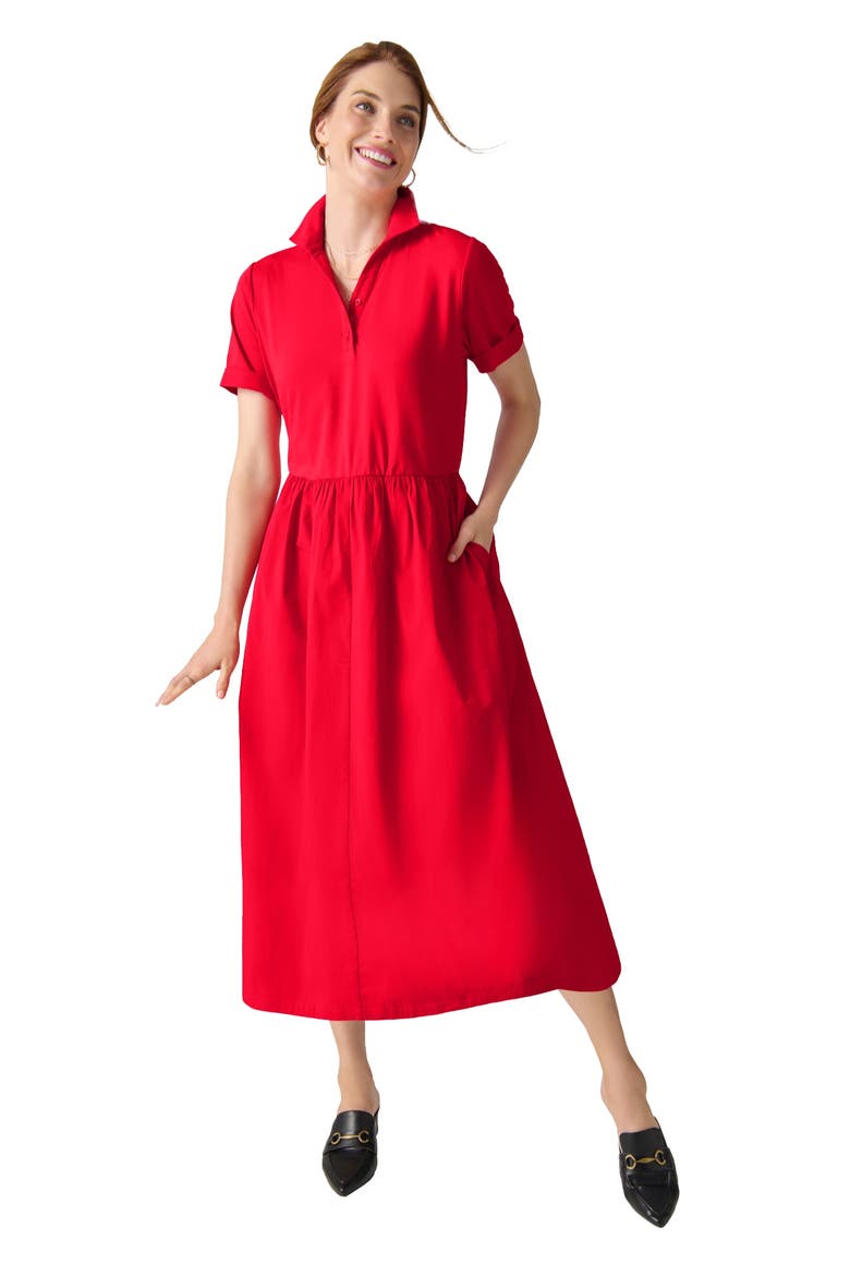 Mixed Media Poplin Shirt Dress, Main, color, VIVID RED
