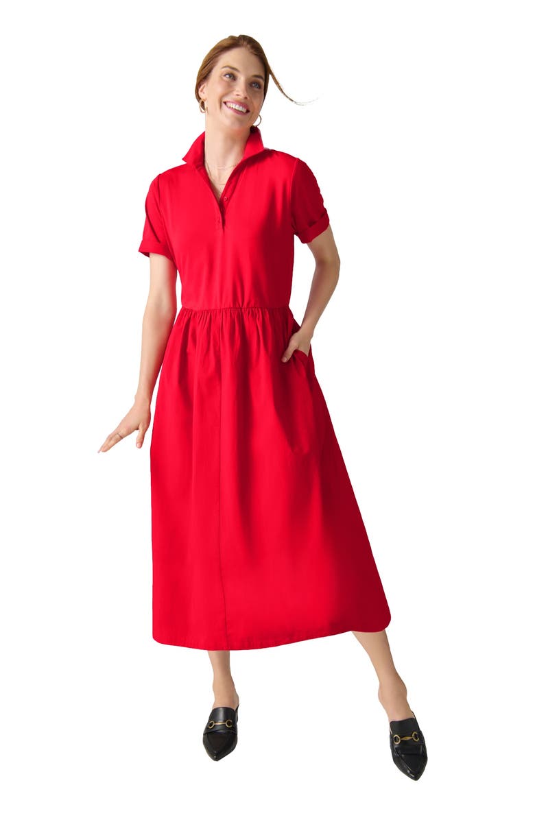 Jessica London Mixed Media Poplin Shirt Dress, Main, color, Vivid Red