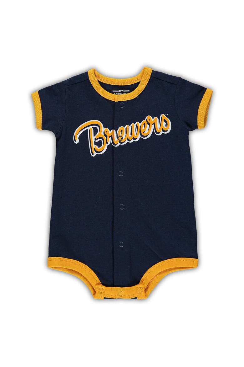 Newborn & Infant Navy Milwaukee Brewers Stripe Power Hitter Romper, Main, color, Navy
