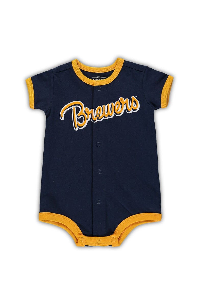 Outerstuff Newborn & Infant Navy Milwaukee Brewers Stripe Power Hitter Romper, Main, color, Navy
