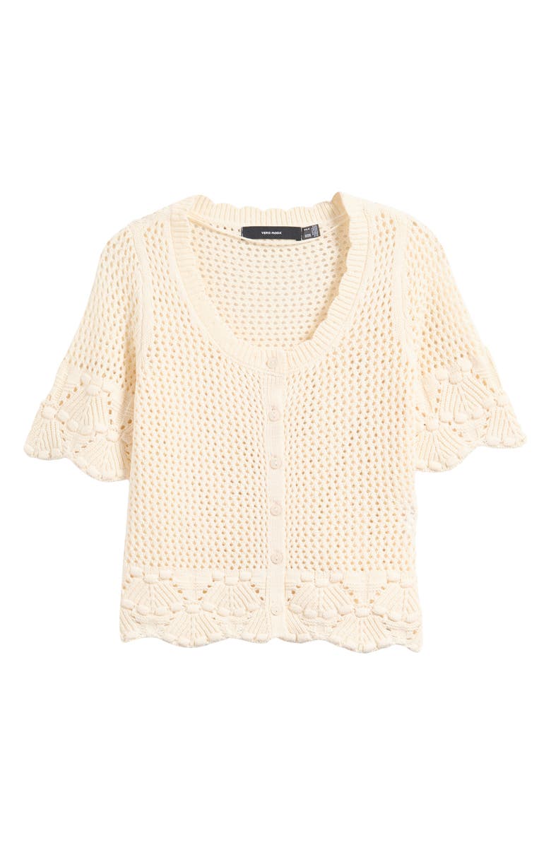 VERO MODA Sandia Open Stitch Organic Cotton Blend Cardigan, Alternate, color, Birch