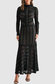 Mila Mae Lace Chevron Stripe Long Sleeve Maxi Dress