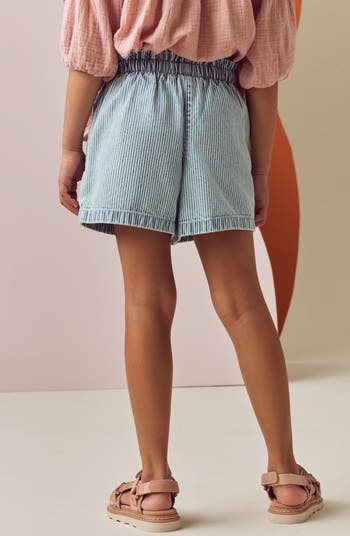 Kids' Floral Embroidery Stripe Denim Shorts