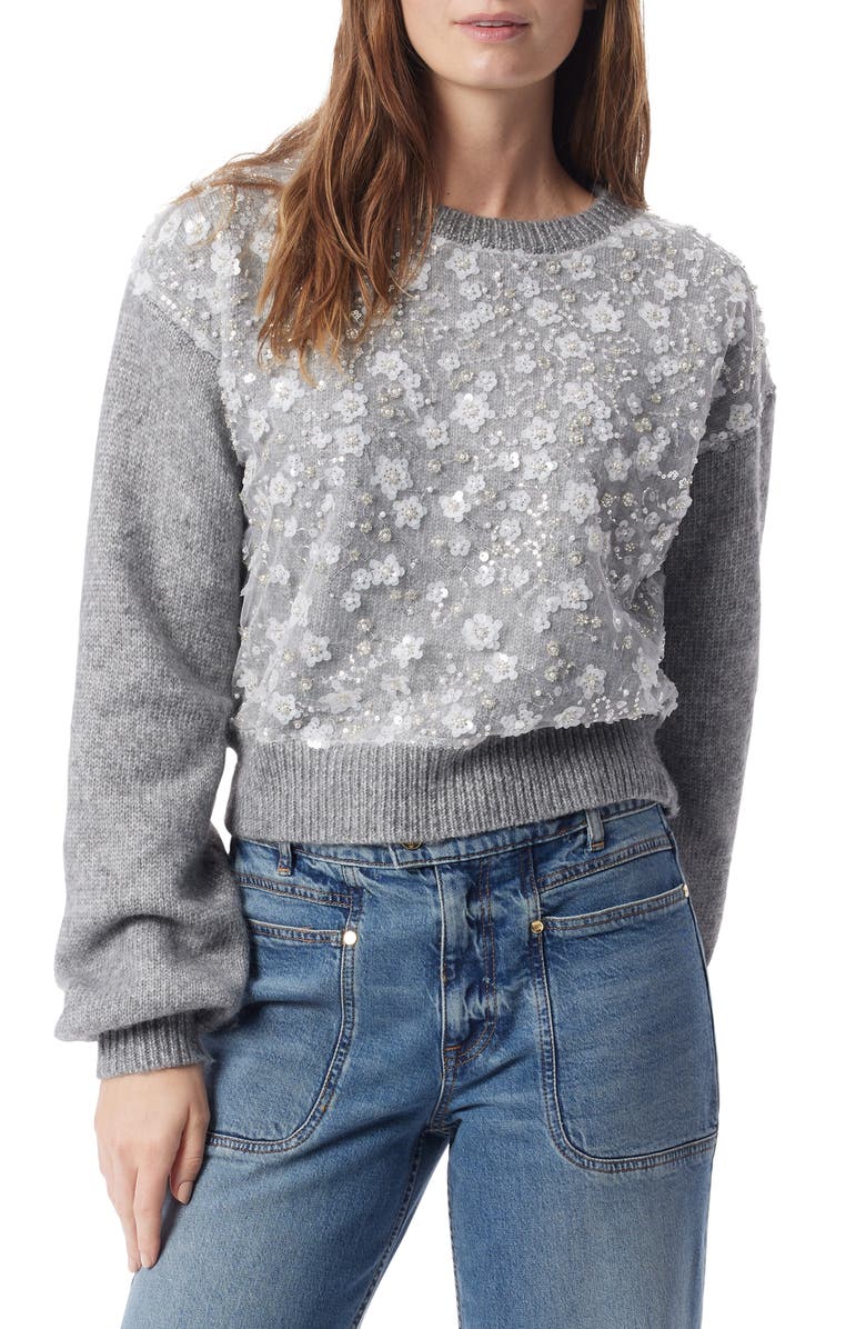 DO by Dee Ocleppo Sequin Overlay Crewneck Sweater, Main, color, Light Heather Grey