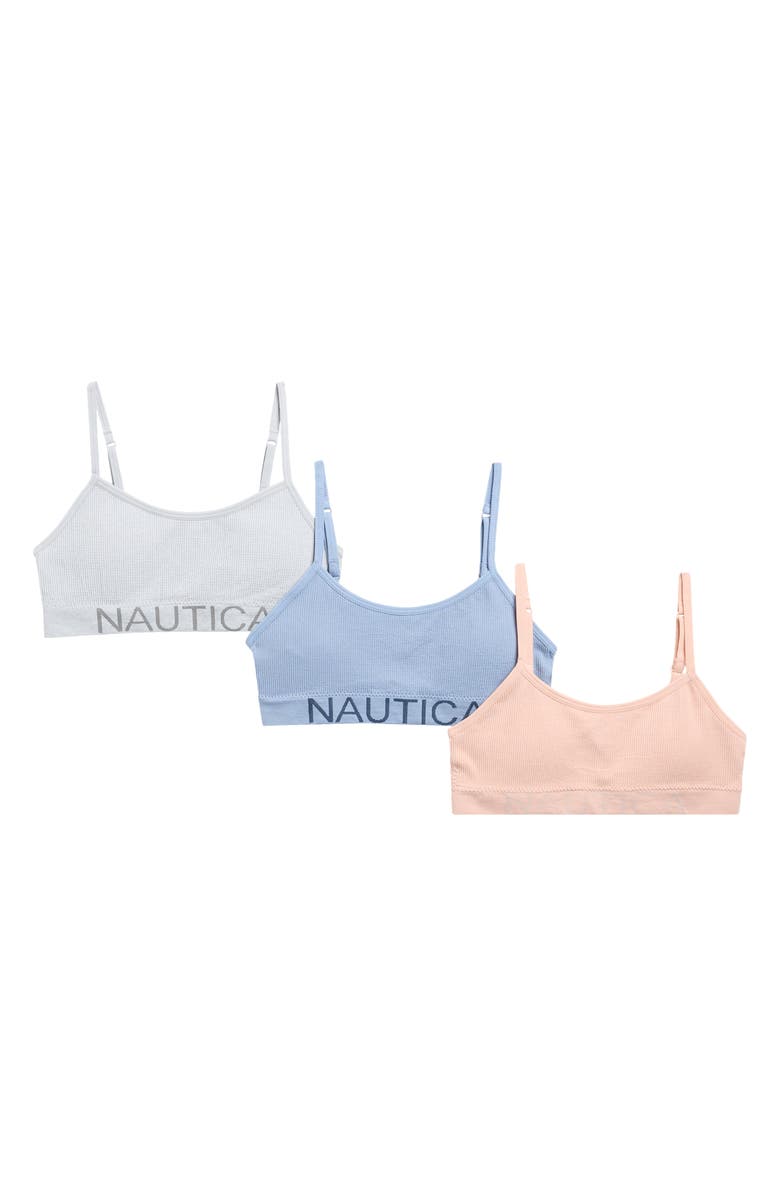 Nautica Kids' Assorted 3-Pack Seamless Bralettes, Main, color, Lhg/Blue/Wildflower