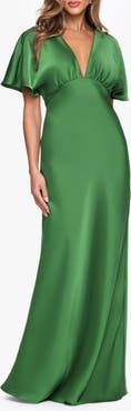 Betsy & Adam V-Neck Satin Gown