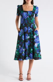 Julia Jordan Floral Short Sleeve A-Line Midi Dress