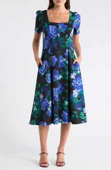 Julia Jordan Floral Short Sleeve A-Line Midi Dress