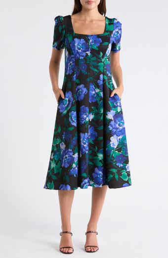 Julia Jordan Floral Short Sleeve A-Line Midi Dress