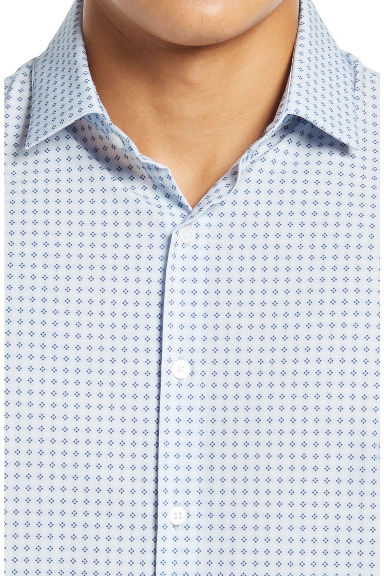 Leeward Trim Fit Print Button-Up Performance Shirt, Alternate, color, SKYWAY AND NAVY MINI GEO DOT