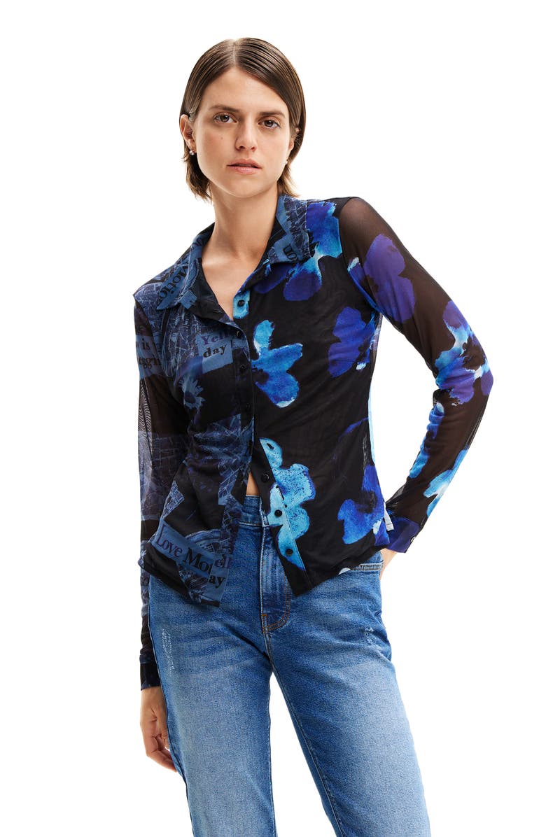 Desigual Tulle Arty Patchwork Shirt, Alternate, color, Blue