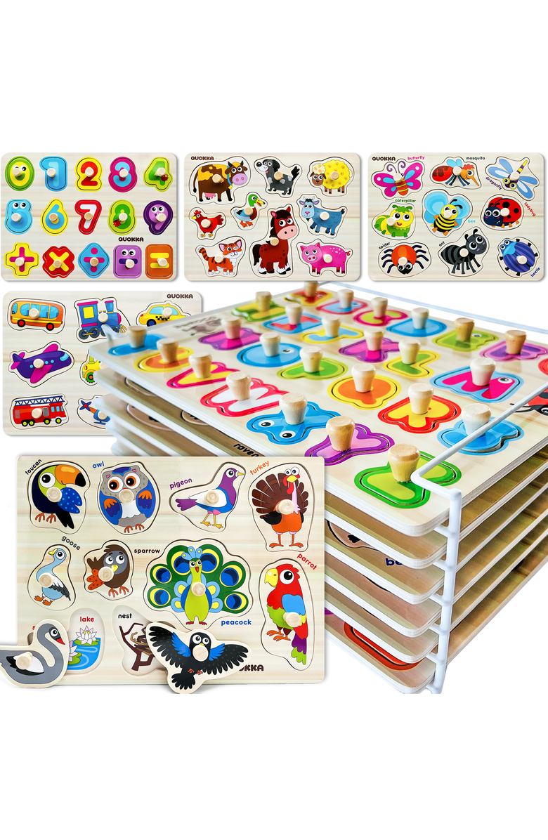 Quokka Wooden Puzzle Board Set for Toddlers, Main, color, 6 Pegged In A Rack
